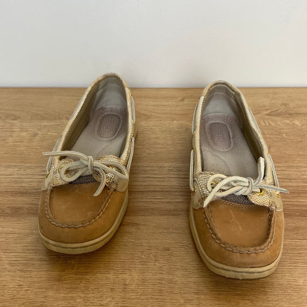 Sperry Top Sider Womens Angelfish Metallic Boat Shoe Size 6 Brown Gold Fisherman - Picture 2 of 7